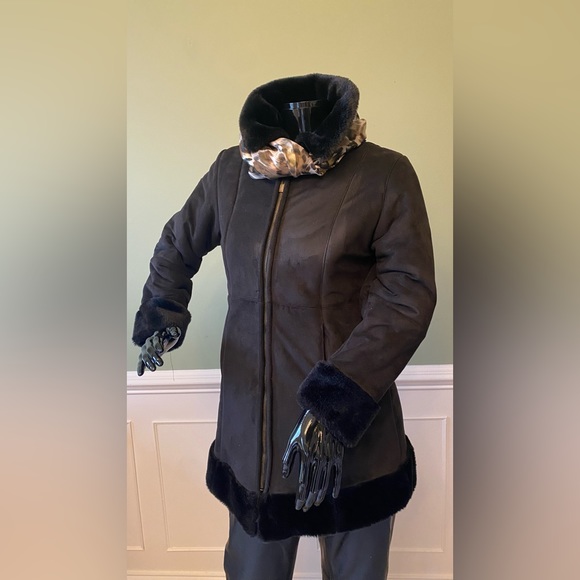 ZLC Collections Black Winter Coat/Faux Leather & Fur - Picture 1 of 6